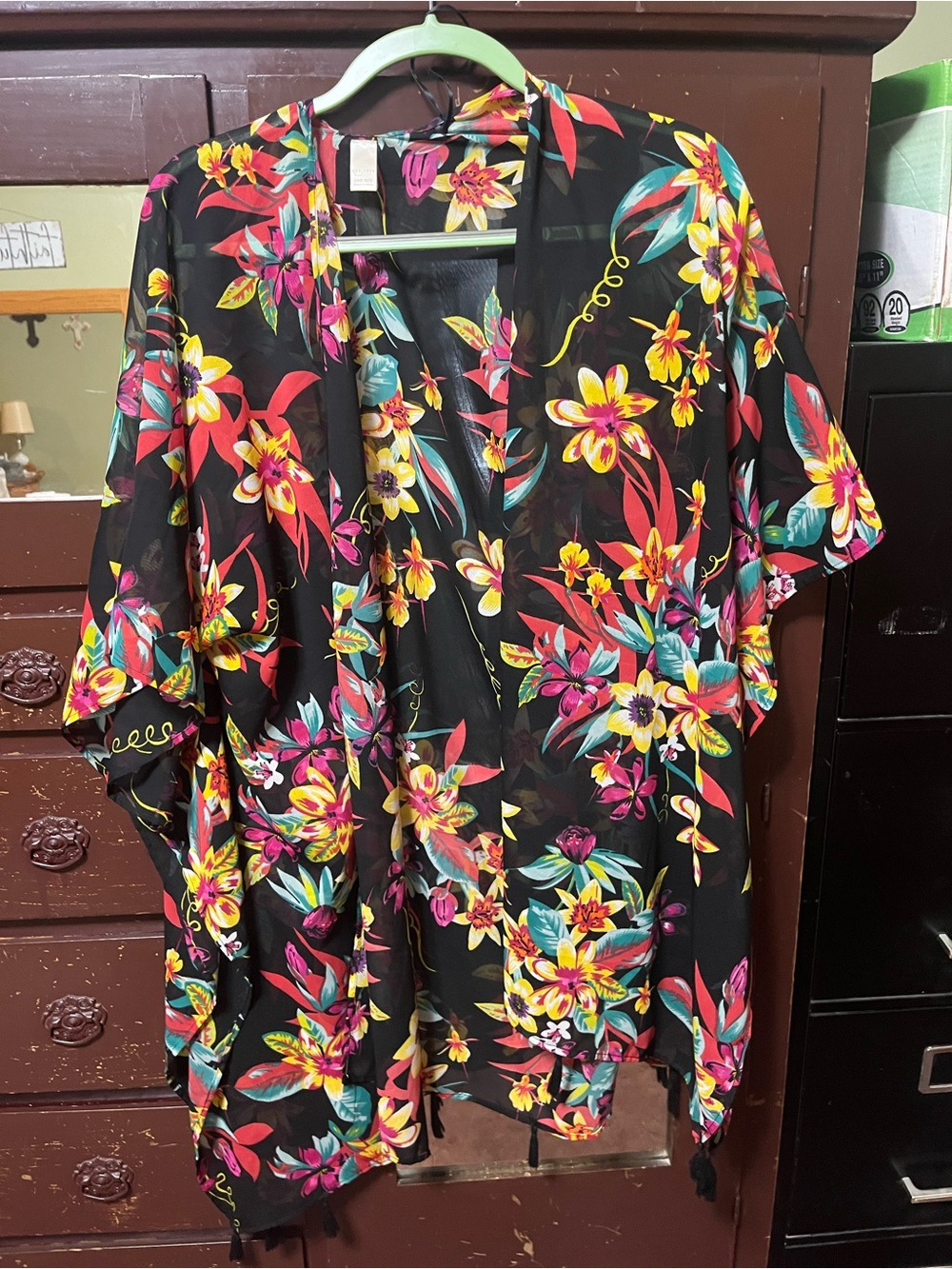Brown Tropical Floral Kimono one size fits all